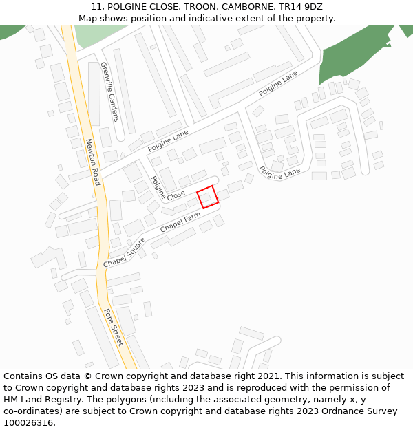 11, POLGINE CLOSE, TROON, CAMBORNE, TR14 9DZ: Location map and indicative extent of plot