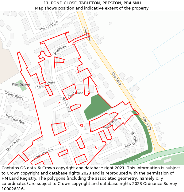 11, POND CLOSE, TARLETON, PRESTON, PR4 6NH: Location map and indicative extent of plot