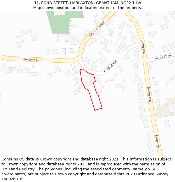 11, POND STREET, HARLAXTON, GRANTHAM, NG32 1HW: Location map and indicative extent of plot