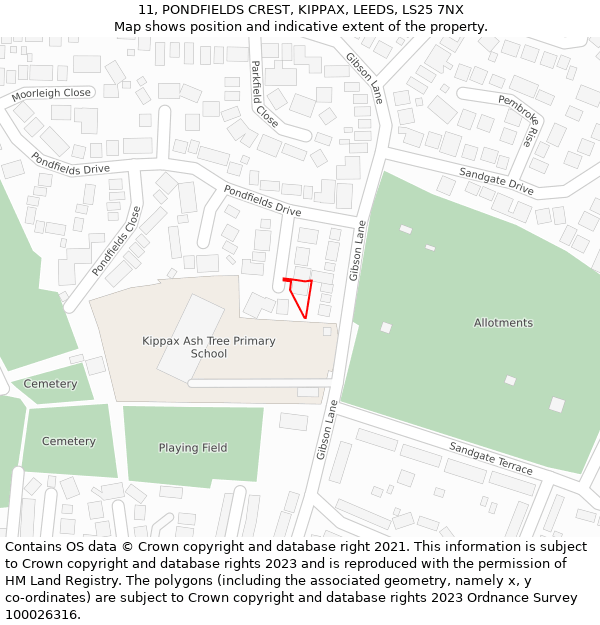 11, PONDFIELDS CREST, KIPPAX, LEEDS, LS25 7NX: Location map and indicative extent of plot