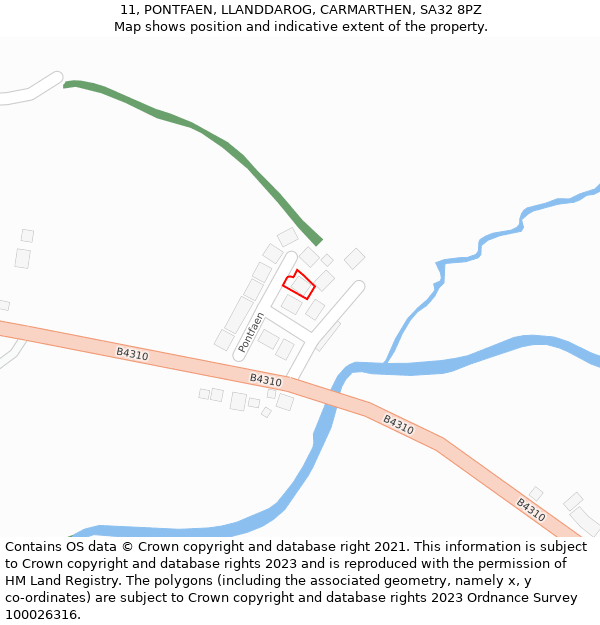 11, PONTFAEN, LLANDDAROG, CARMARTHEN, SA32 8PZ: Location map and indicative extent of plot