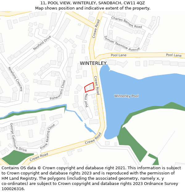 11, POOL VIEW, WINTERLEY, SANDBACH, CW11 4QZ: Location map and indicative extent of plot