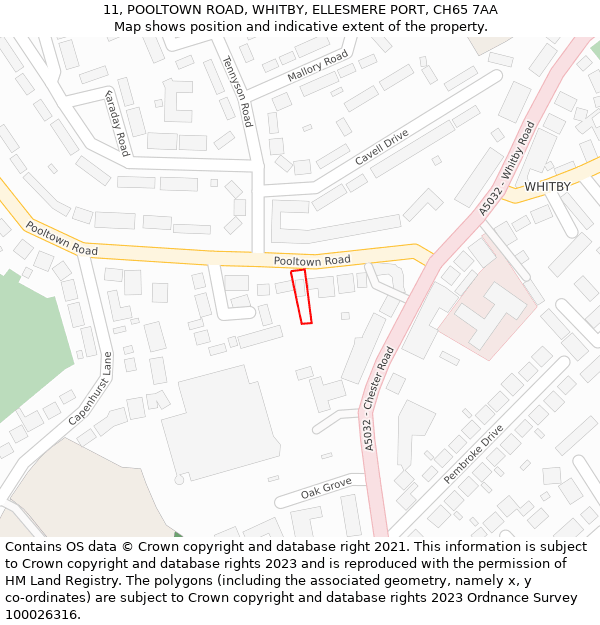 11, POOLTOWN ROAD, WHITBY, ELLESMERE PORT, CH65 7AA: Location map and indicative extent of plot