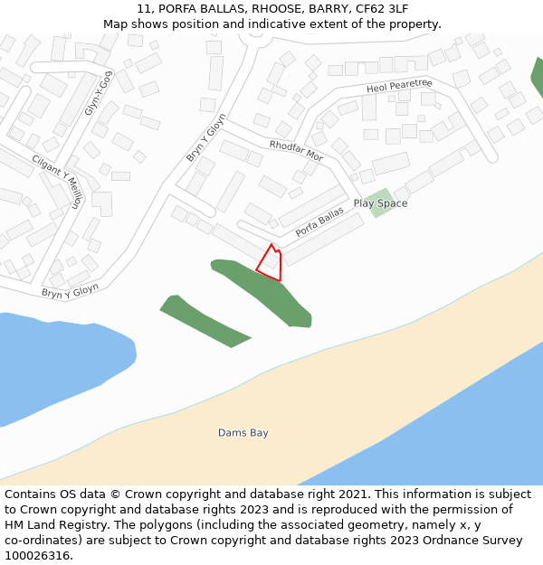 11, PORFA BALLAS, RHOOSE, BARRY, CF62 3LF: Location map and indicative extent of plot