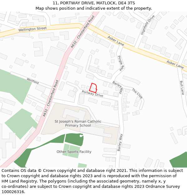 11, PORTWAY DRIVE, MATLOCK, DE4 3TS: Location map and indicative extent of plot