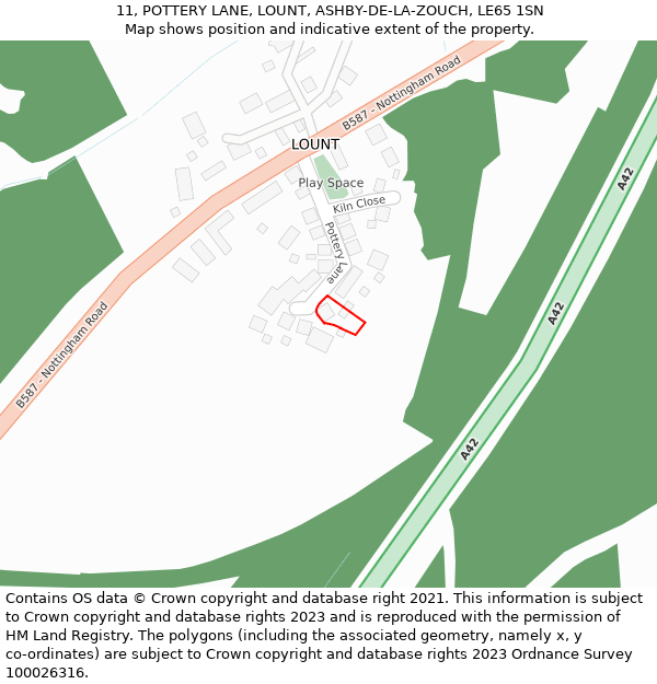 11, POTTERY LANE, LOUNT, ASHBY-DE-LA-ZOUCH, LE65 1SN: Location map and indicative extent of plot