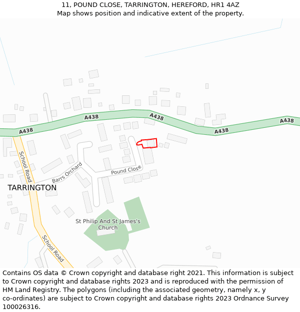 11, POUND CLOSE, TARRINGTON, HEREFORD, HR1 4AZ: Location map and indicative extent of plot