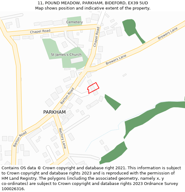 11, POUND MEADOW, PARKHAM, BIDEFORD, EX39 5UD: Location map and indicative extent of plot