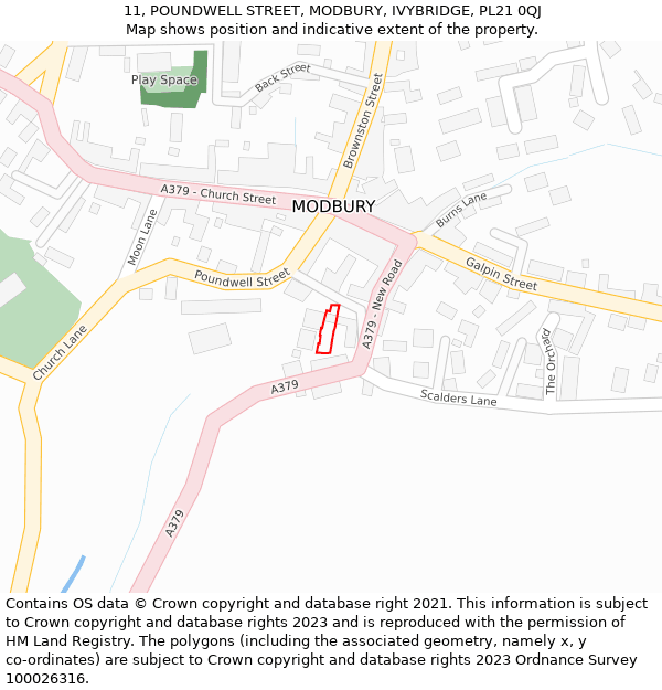 11, POUNDWELL STREET, MODBURY, IVYBRIDGE, PL21 0QJ: Location map and indicative extent of plot