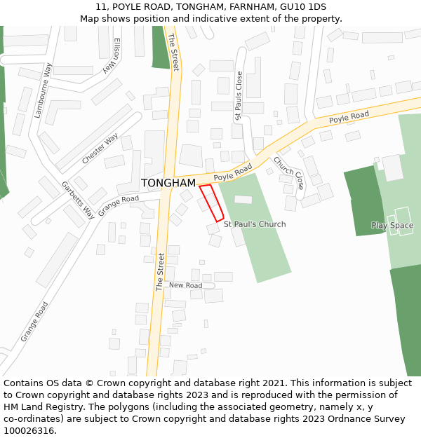 11, POYLE ROAD, TONGHAM, FARNHAM, GU10 1DS: Location map and indicative extent of plot