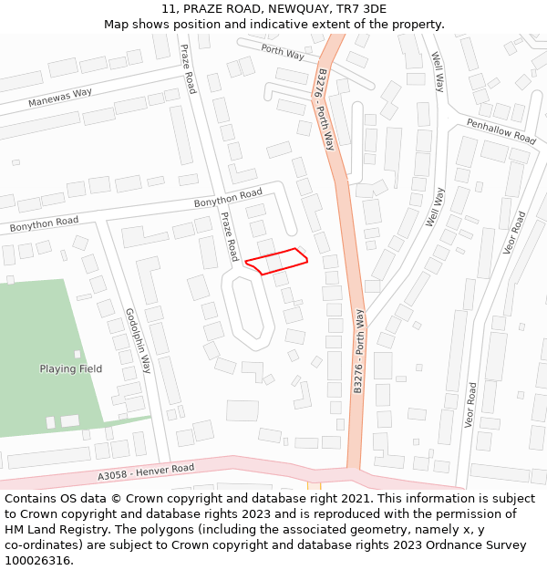 11, PRAZE ROAD, NEWQUAY, TR7 3DE: Location map and indicative extent of plot