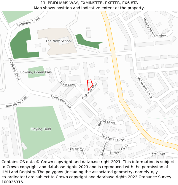 11, PRIDHAMS WAY, EXMINSTER, EXETER, EX6 8TA: Location map and indicative extent of plot