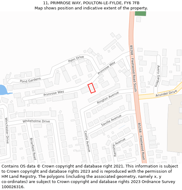 11, PRIMROSE WAY, POULTON-LE-FYLDE, FY6 7FB: Location map and indicative extent of plot
