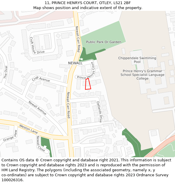 11, PRINCE HENRYS COURT, OTLEY, LS21 2BF: Location map and indicative extent of plot