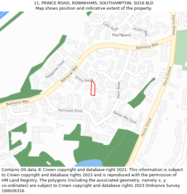 11, PRINCE ROAD, ROWNHAMS, SOUTHAMPTON, SO16 8LD: Location map and indicative extent of plot