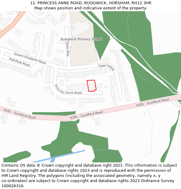 11, PRINCESS ANNE ROAD, RUDGWICK, HORSHAM, RH12 3HR: Location map and indicative extent of plot