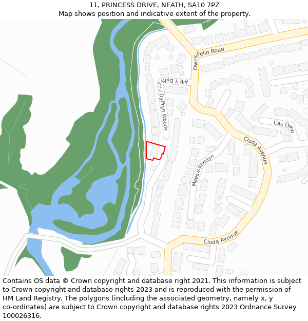 11, PRINCESS DRIVE, NEATH, SA10 7PZ: Location map and indicative extent of plot
