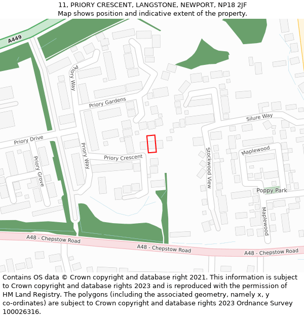 11, PRIORY CRESCENT, LANGSTONE, NEWPORT, NP18 2JF: Location map and indicative extent of plot
