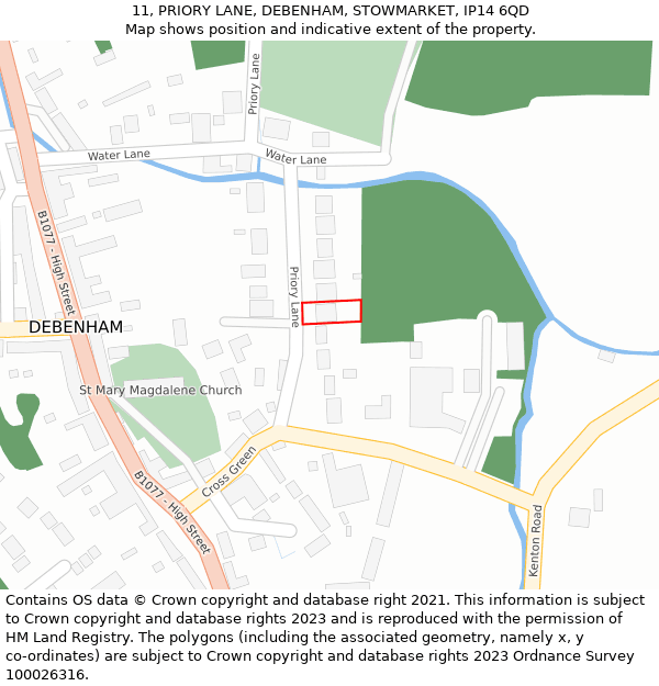 11, PRIORY LANE, DEBENHAM, STOWMARKET, IP14 6QD: Location map and indicative extent of plot