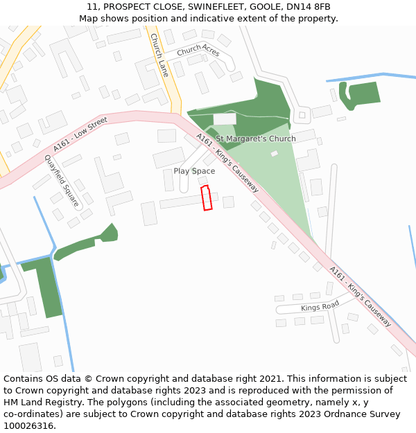 11, PROSPECT CLOSE, SWINEFLEET, GOOLE, DN14 8FB: Location map and indicative extent of plot