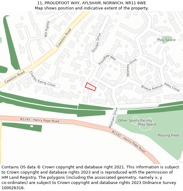 11, PROUDFOOT WAY, AYLSHAM, NORWICH, NR11 6WE: Location map and indicative extent of plot