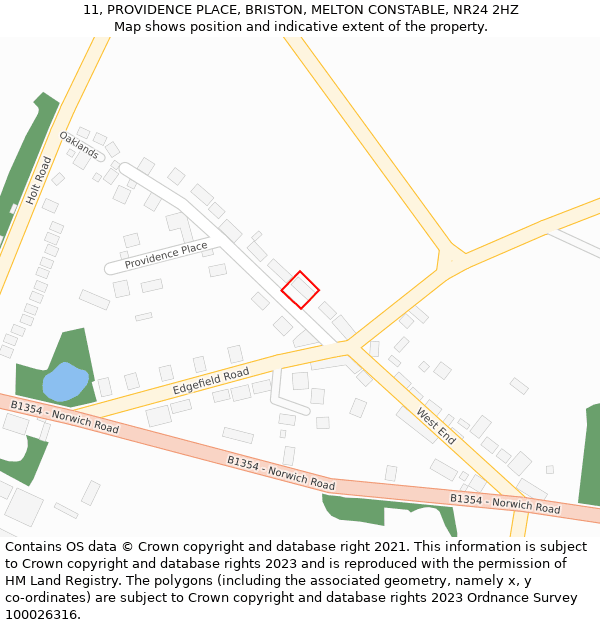 11, PROVIDENCE PLACE, BRISTON, MELTON CONSTABLE, NR24 2HZ: Location map and indicative extent of plot