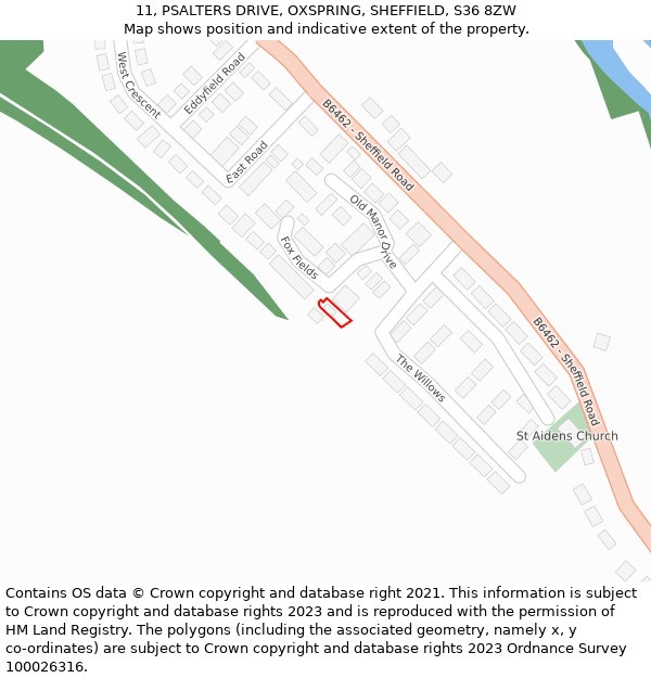 11, PSALTERS DRIVE, OXSPRING, SHEFFIELD, S36 8ZW: Location map and indicative extent of plot