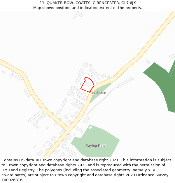 11, QUAKER ROW, COATES, CIRENCESTER, GL7 6JX: Location map and indicative extent of plot