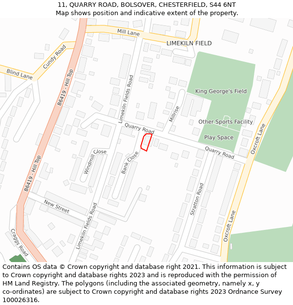 11, QUARRY ROAD, BOLSOVER, CHESTERFIELD, S44 6NT: Location map and indicative extent of plot