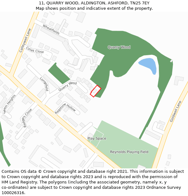 11, QUARRY WOOD, ALDINGTON, ASHFORD, TN25 7EY: Location map and indicative extent of plot