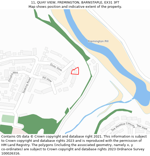 11, QUAY VIEW, FREMINGTON, BARNSTAPLE, EX31 3FT: Location map and indicative extent of plot