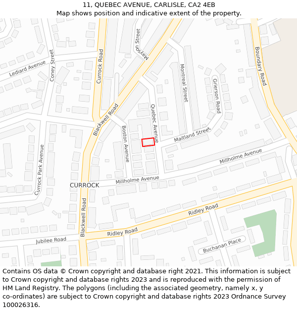11, QUEBEC AVENUE, CARLISLE, CA2 4EB: Location map and indicative extent of plot