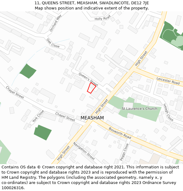 11, QUEENS STREET, MEASHAM, SWADLINCOTE, DE12 7JE: Location map and indicative extent of plot