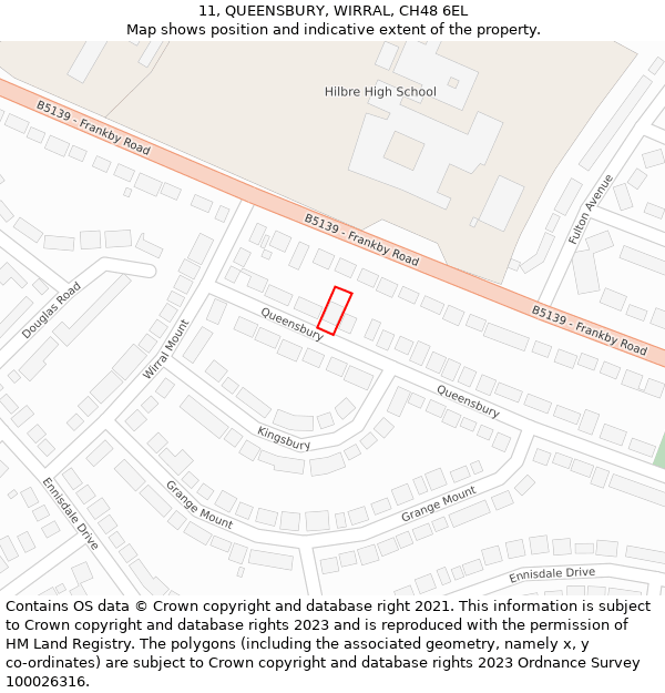 11, QUEENSBURY, WIRRAL, CH48 6EL: Location map and indicative extent of plot