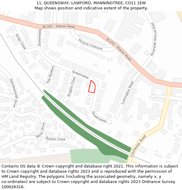 11, QUEENSWAY, LAWFORD, MANNINGTREE, CO11 1EW: Location map and indicative extent of plot