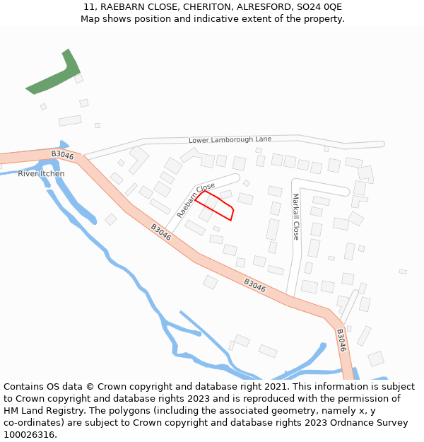 11, RAEBARN CLOSE, CHERITON, ALRESFORD, SO24 0QE: Location map and indicative extent of plot