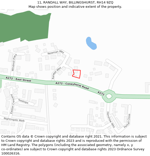 11, RANDALL WAY, BILLINGSHURST, RH14 9ZQ: Location map and indicative extent of plot