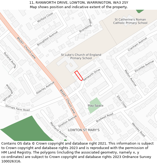 11, RANWORTH DRIVE, LOWTON, WARRINGTON, WA3 2SY: Location map and indicative extent of plot