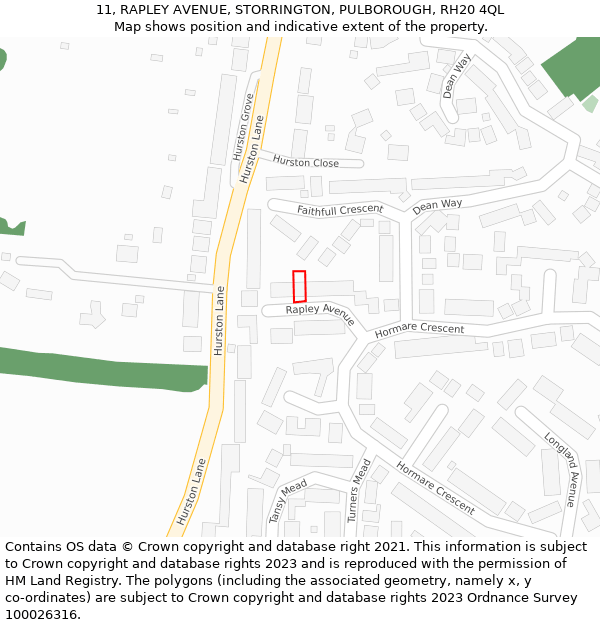 11, RAPLEY AVENUE, STORRINGTON, PULBOROUGH, RH20 4QL: Location map and indicative extent of plot