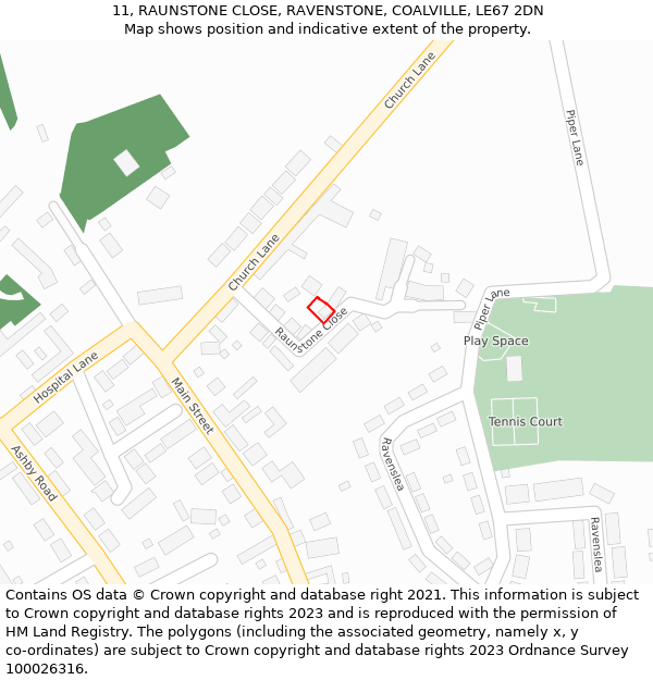 11, RAUNSTONE CLOSE, RAVENSTONE, COALVILLE, LE67 2DN: Location map and indicative extent of plot