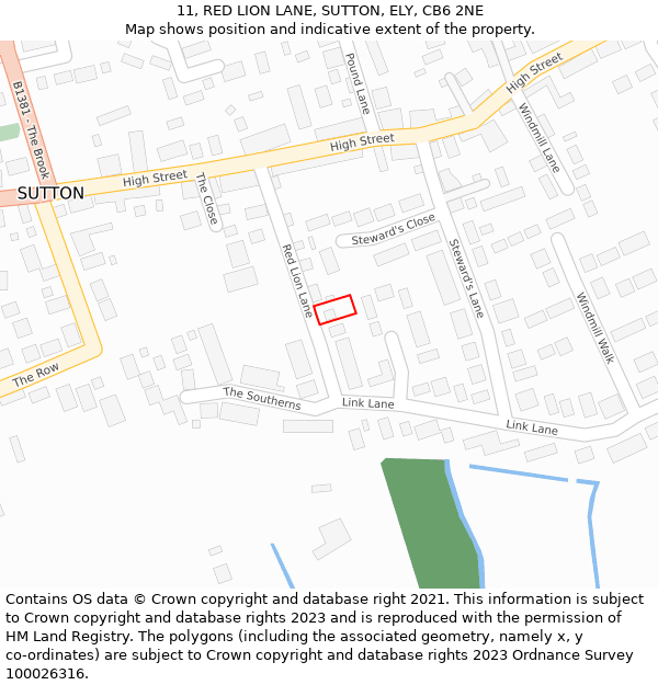 11, RED LION LANE, SUTTON, ELY, CB6 2NE: Location map and indicative extent of plot