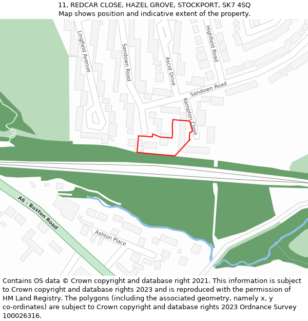 11, REDCAR CLOSE, HAZEL GROVE, STOCKPORT, SK7 4SQ: Location map and indicative extent of plot