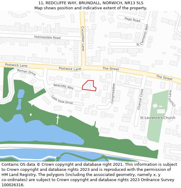 11, REDCLIFFE WAY, BRUNDALL, NORWICH, NR13 5LS: Location map and indicative extent of plot