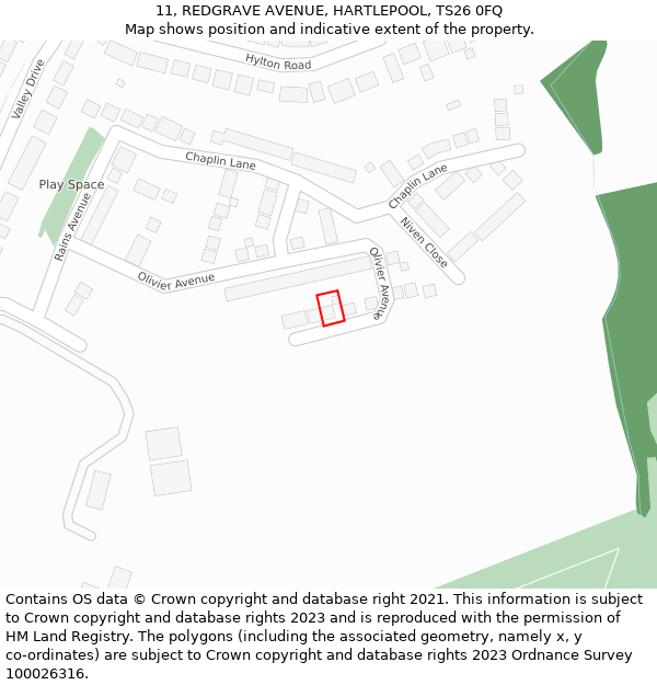 11, REDGRAVE AVENUE, HARTLEPOOL, TS26 0FQ: Location map and indicative extent of plot