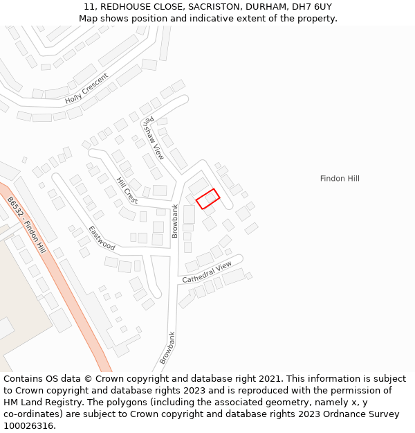 11, REDHOUSE CLOSE, SACRISTON, DURHAM, DH7 6UY: Location map and indicative extent of plot