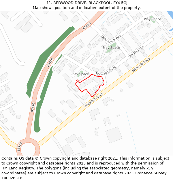 11, REDWOOD DRIVE, BLACKPOOL, FY4 5GJ: Location map and indicative extent of plot