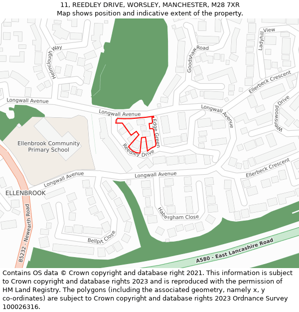 11, REEDLEY DRIVE, WORSLEY, MANCHESTER, M28 7XR: Location map and indicative extent of plot