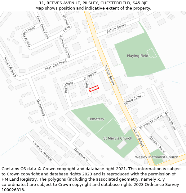 11, REEVES AVENUE, PILSLEY, CHESTERFIELD, S45 8JE: Location map and indicative extent of plot