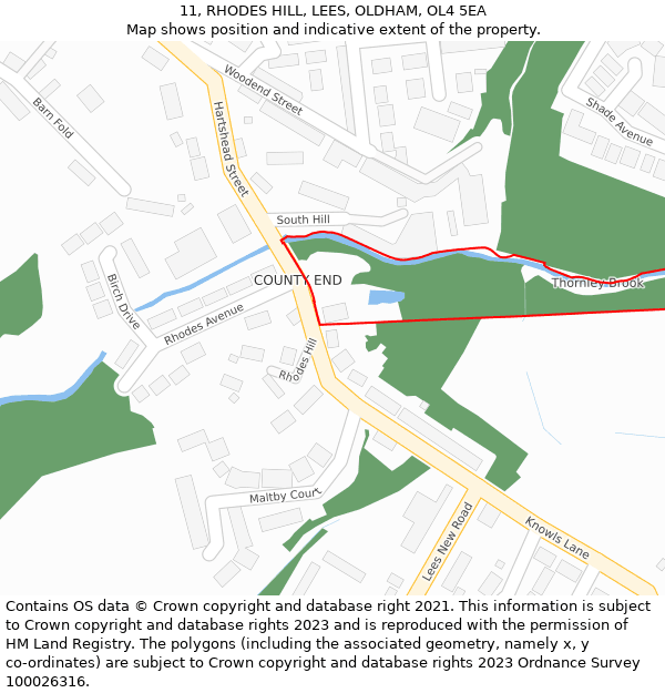 11, RHODES HILL, LEES, OLDHAM, OL4 5EA: Location map and indicative extent of plot