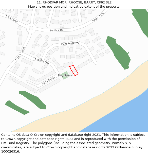 11, RHODFAR MOR, RHOOSE, BARRY, CF62 3LE: Location map and indicative extent of plot